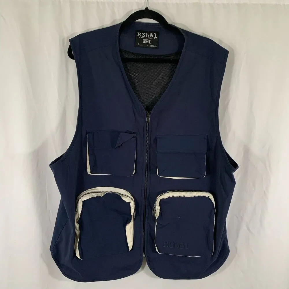 R3bel Fishing Jacket Men's 3XL Navy Blue Full Zip Sleeveless Front Pockets